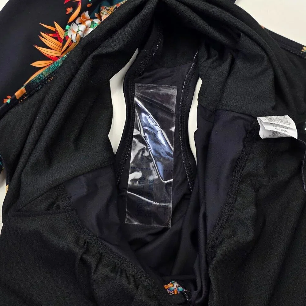 Kenneth Cole Off Shoulder Floral Tropical Stripe One Piece Swim Suit NEW - L - Picture 10 of 11
